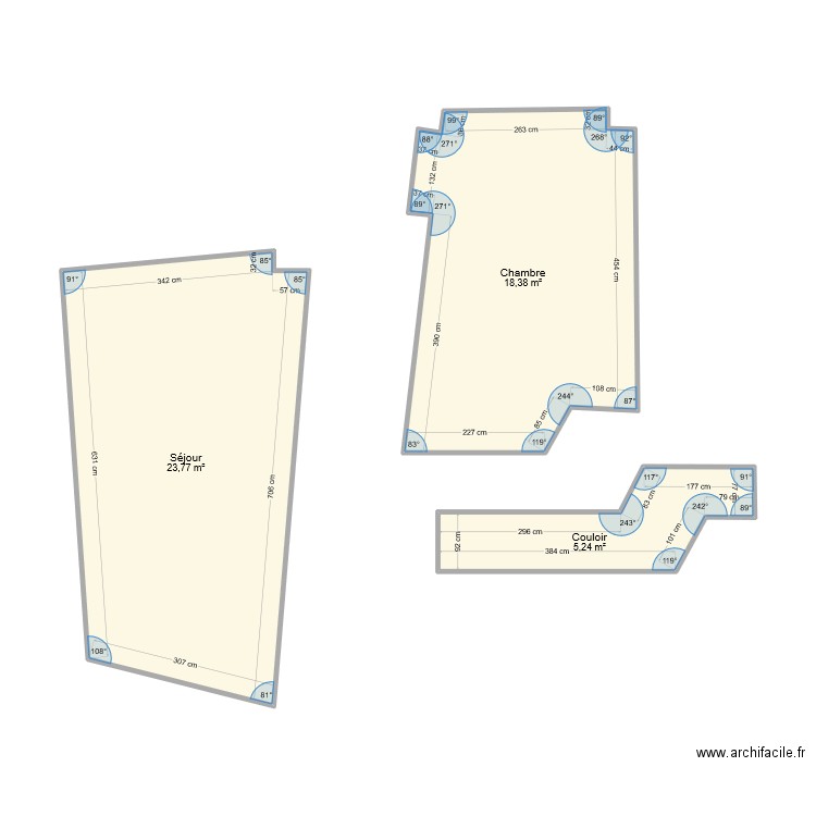 Aleda - Projet RDC. Plan de 3 pièces et 47 m2