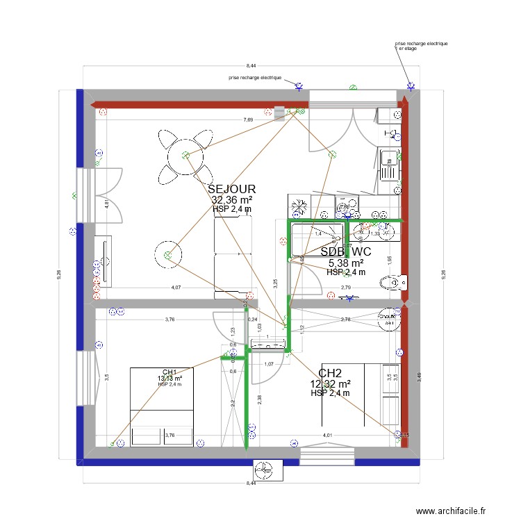 PLAN LAURADA COMPLET elec. Plan de 8 pièces et 127 m2