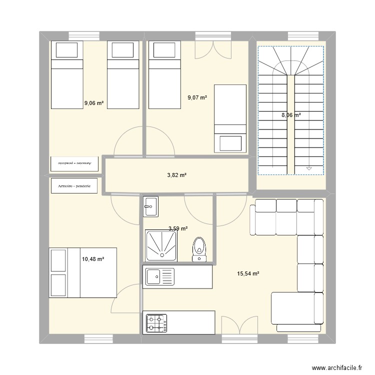 mesericordia socors. Plan de 7 pièces et 60 m2