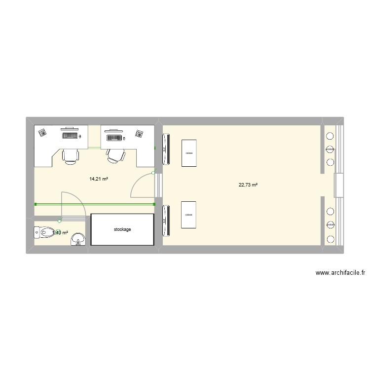 magasin ex 3. Plan de 3 pièces et 38 m2