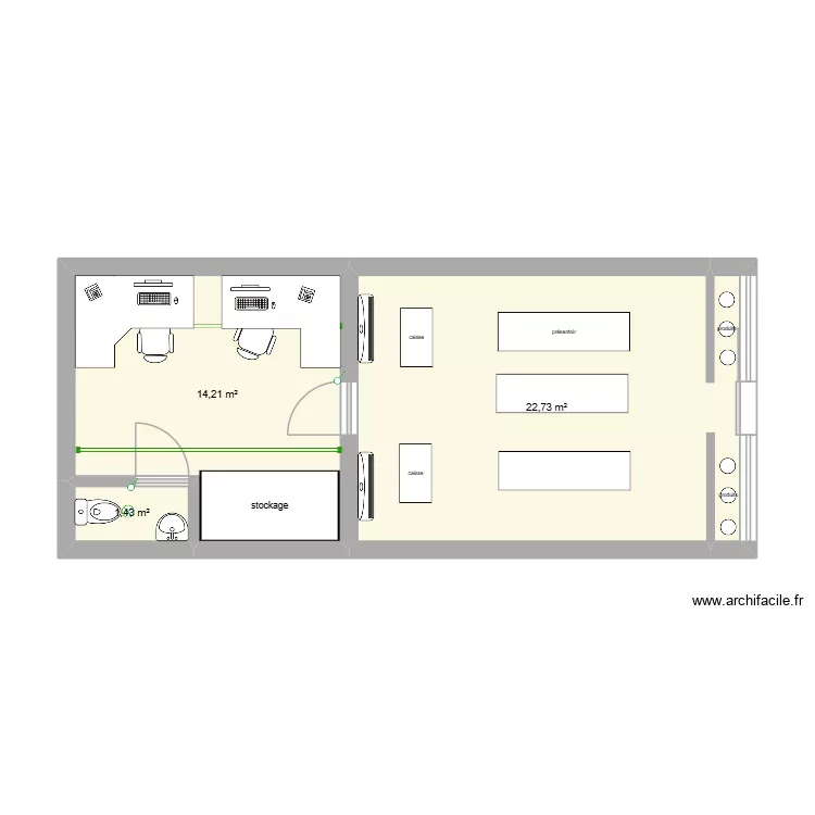 magasin ex 3. Plan de 3 pièces et 38 m²