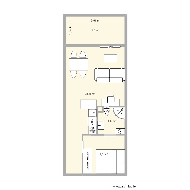 ¨Plan 1/2. Plan de 5 pièces et 39 m2