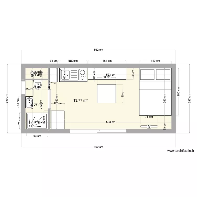 PETIT AVEC MEUBLE. Plan de 