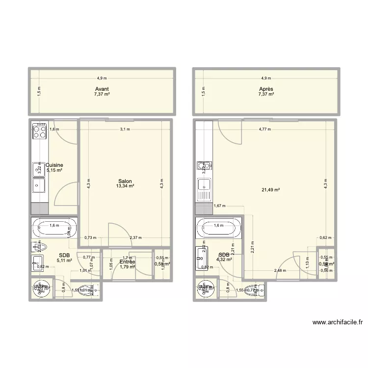 Deauville. Plan de 12  et 68 m²