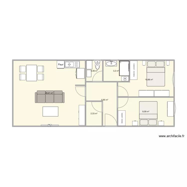 APPARTEMENT V2. Plan de 7  et 62 m²