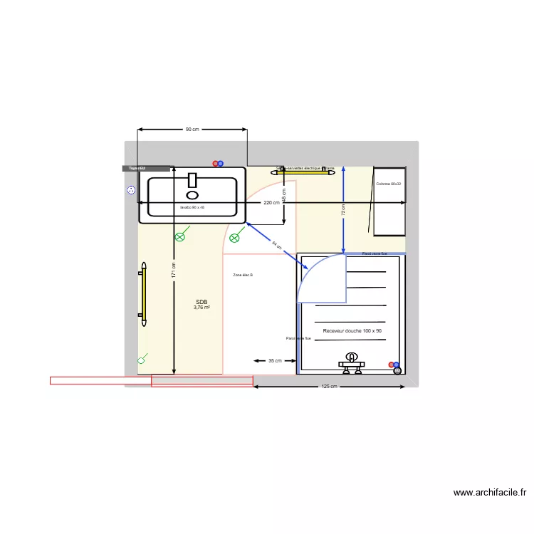 SDB Rossan_V100x90 à droite V3. Plan de SDB Rossan_V100x90 à droite V3. Plan de
