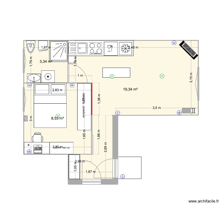 Appartement Vlad. Plan de 3 pièces et 31 m2