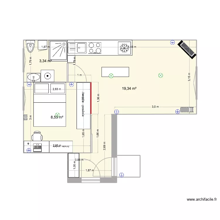 Appartement Vlad. Plan de 3 pièces et 31 m²