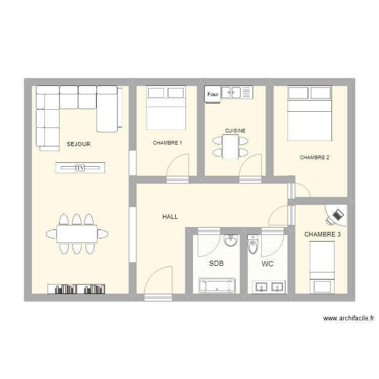 CHARMILLE. Plan de 8 pièces et 77 m2