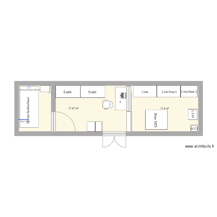 Zone banc amo2. Plan de 2 pièces et 29 m2