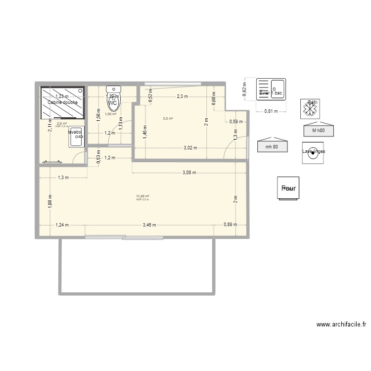 plan cuisine 2 coco. Plan de 4 pièces et 22 m2