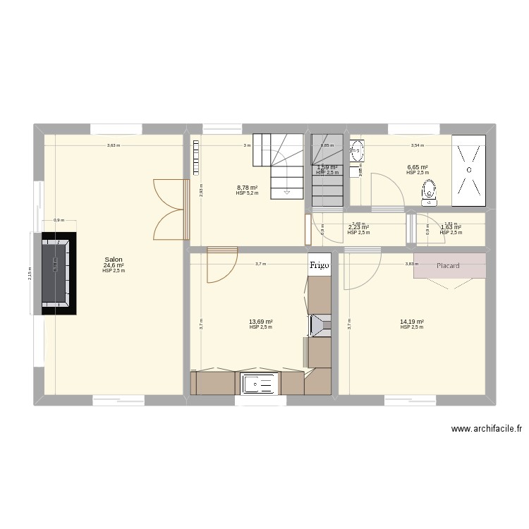 Maison Didier et Vinciane. Plan de 8 pièces et 73 m2