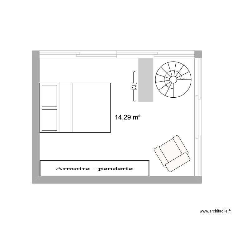 R+1. Plan de 1 pièce et 14 m2