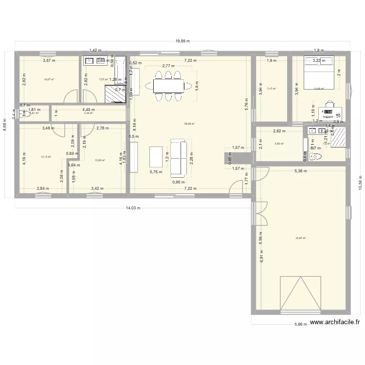 Plan 135. Plan de 12 pièces et 185 m²