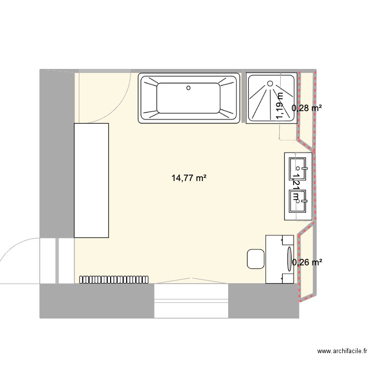 sdb rdc existante. Plan de 3 pièces et 15 m2
