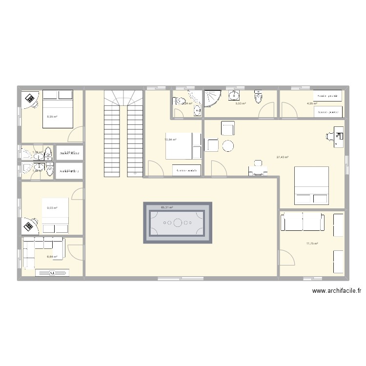 Guypri 1. Plan de 14 pièces et 158 m2