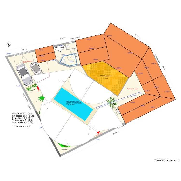 Bois plage travaux avec terrasse modifiée def urbanisme (13 dec 2023) ARROSAGE2. Plan de 20 pièces et 402 m2