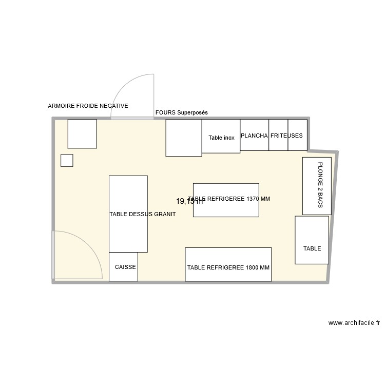 CUISINE GURBET. Plan de 1 pièce et 19 m2