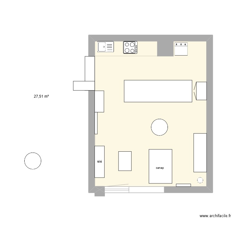 Apart salon. Plan de 1 pièce et 28 m2