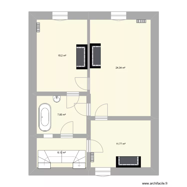 R+1. Plan de 5  et 65 m²