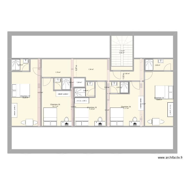 projet a version coloc global. Plan de 62 pièces et 663 m2