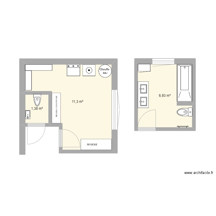 BUANDERIE. Plan de 3 pièces et 20 m2