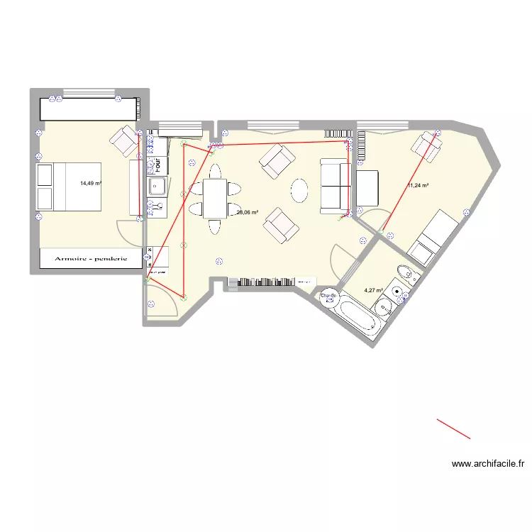 Gambetta 4. Plan de 4  et 58 m²