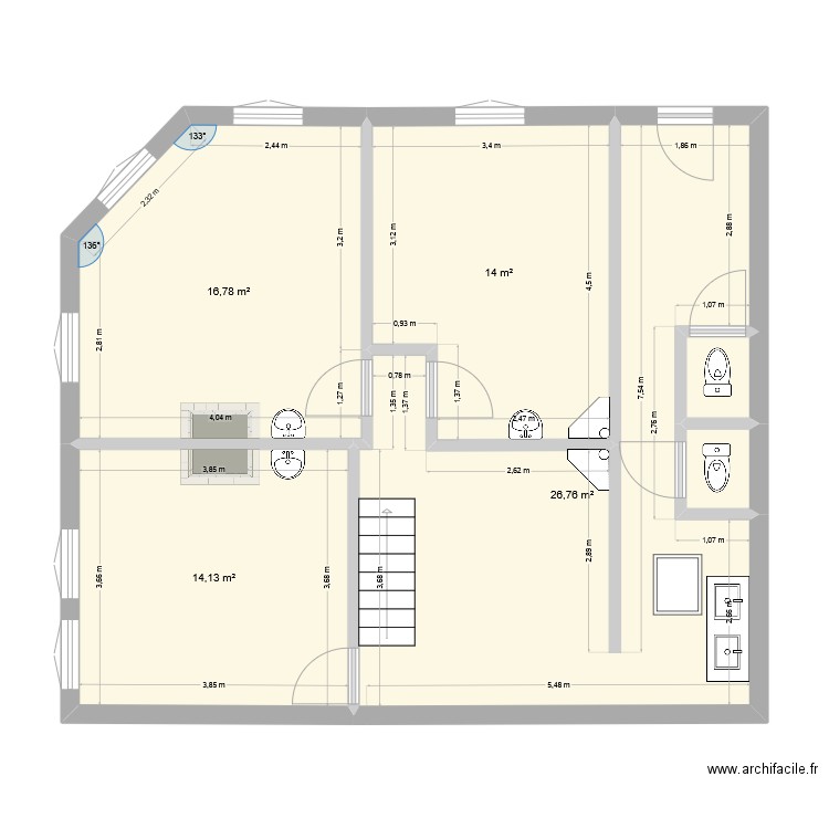 rez. Plan de 6 pièces et 74 m2