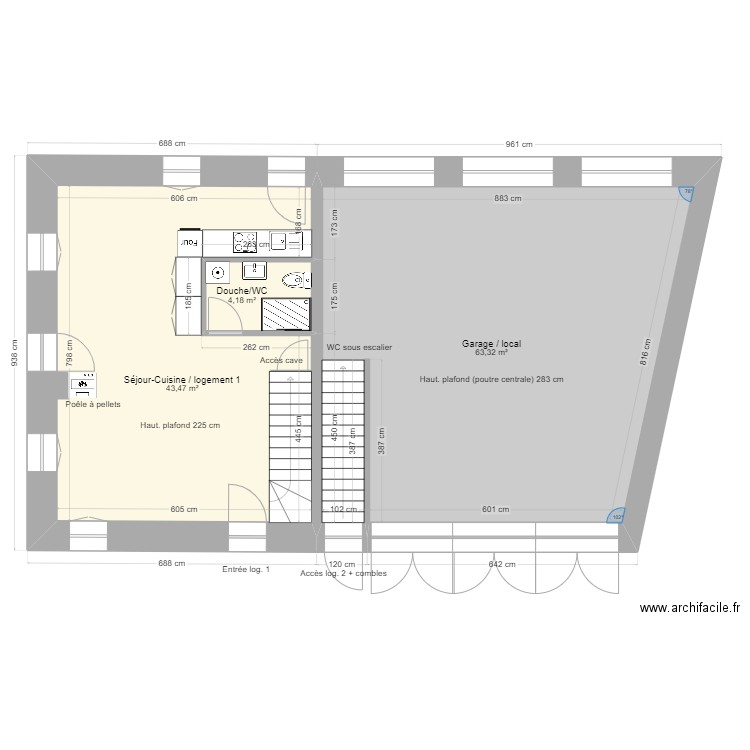 Rez. Plan de 3 pièces et 111 m2