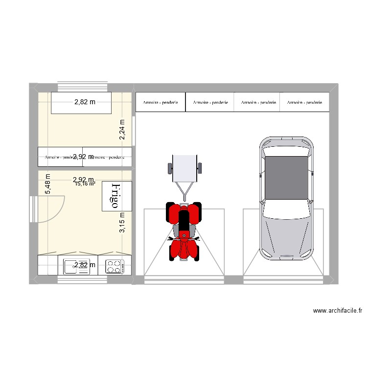 AGon. Plan de 1 pièce et 15 m2
