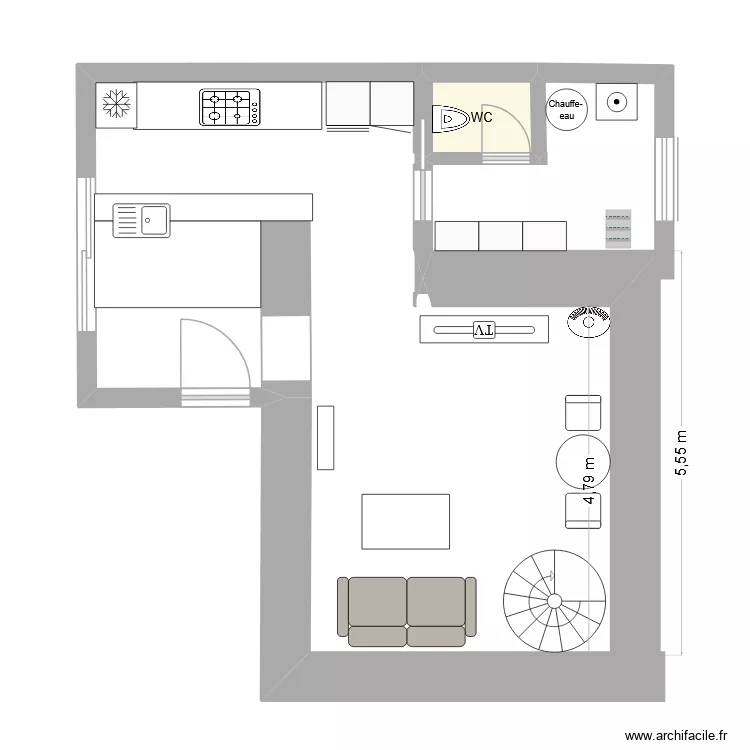 RDC. Plan de 1 Pièce et 1 m²