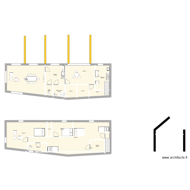 Maison Bancale (Simon). Plan de 17 pièces et 184 m2
