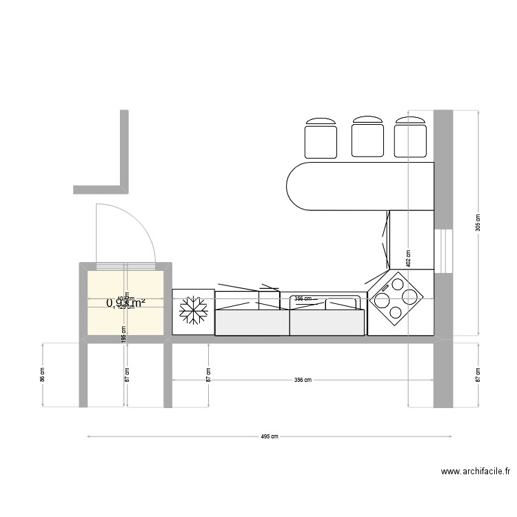 ROSE F2 CUISINE. Plan de 1 pièce et 1 m2