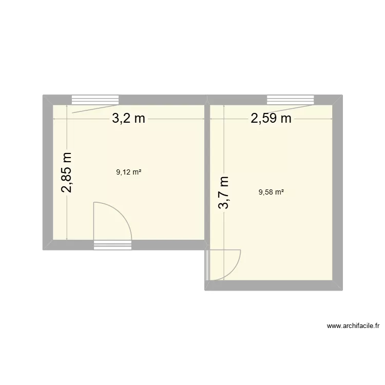 chambre enfants planbis. Plan de 2  et 19 m²