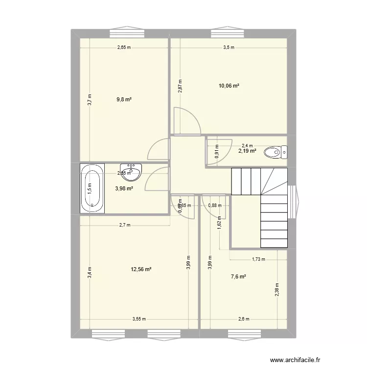 Andr&eacute;2. Plan de 7  et 53 m²