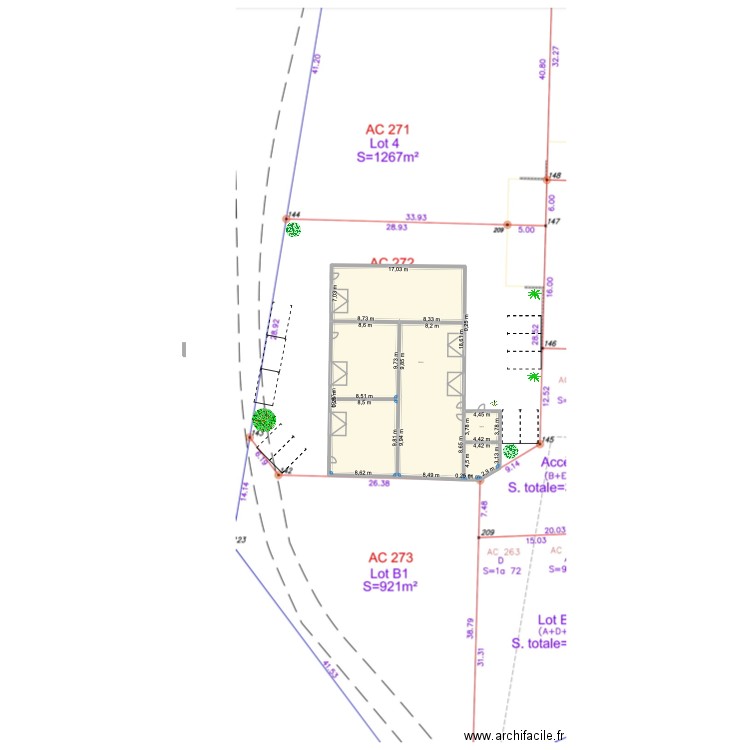 local. Plan de 3 pièces et 487 m2