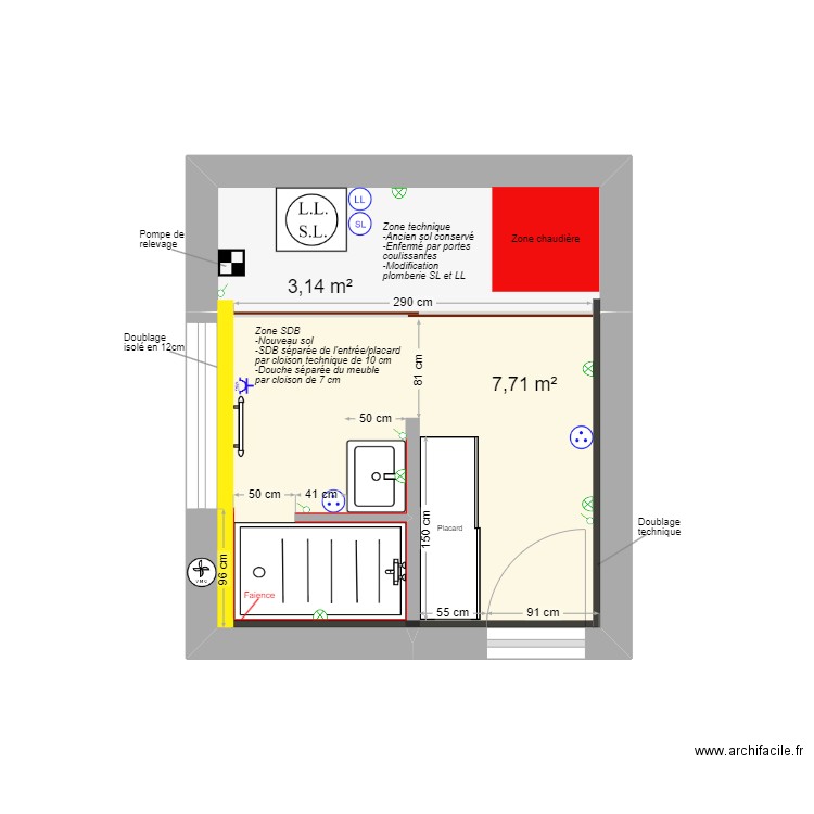 SDB RDC Hubert de la Pontais. Plan de 2 pièces et 11 m2