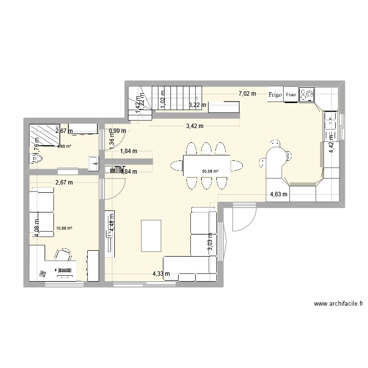 Plan maison St Pierre RDC. Plan de 3 pièces et 66 m2