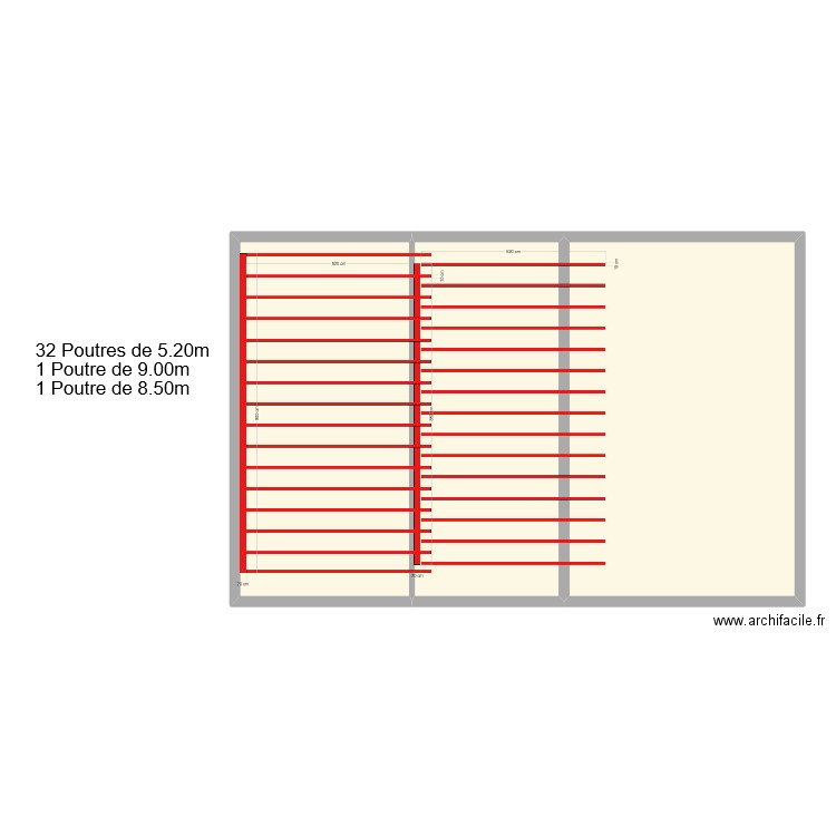 Solivage grenier. Plan de 3 pièces et 153 m2