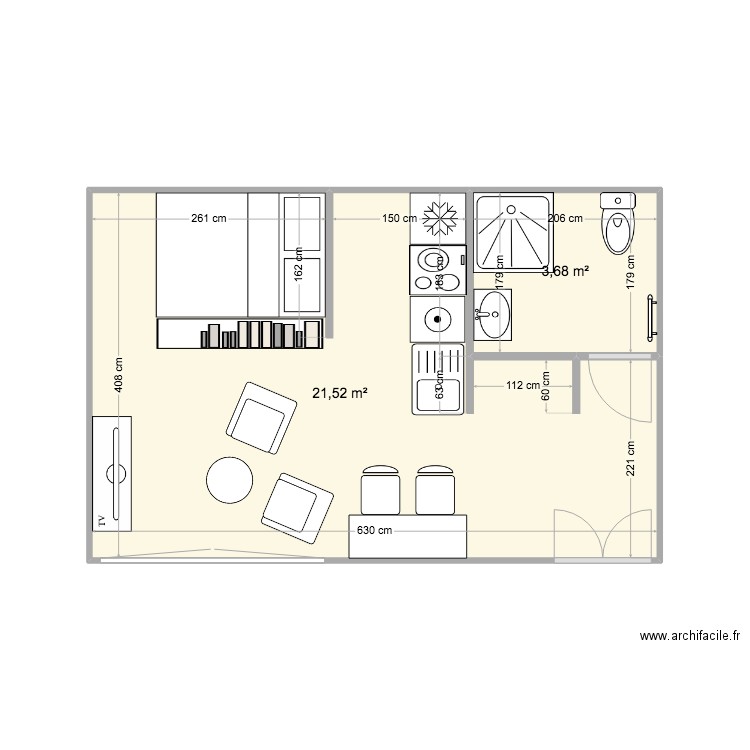 beslot 2. Plan de 2 pièces et 25 m2