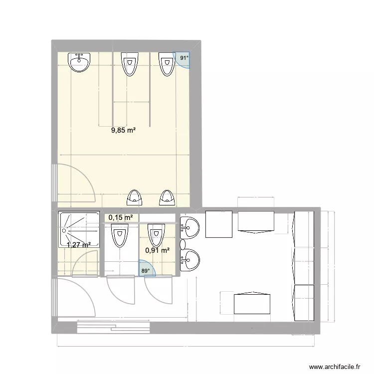 WC FEMMES ARMEN. Plan de 4  et 12 m²