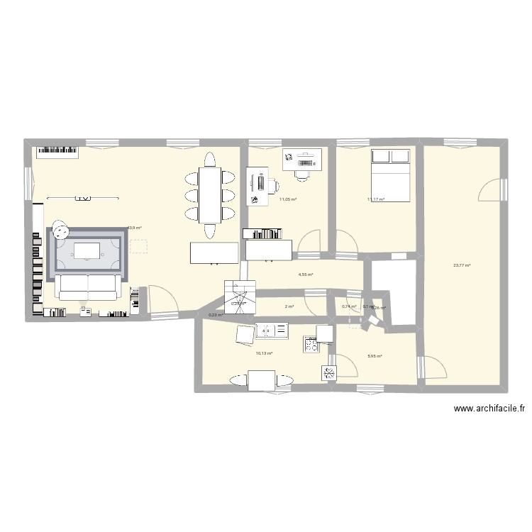 Gambe. Plan de 13 pièces et 114 m2