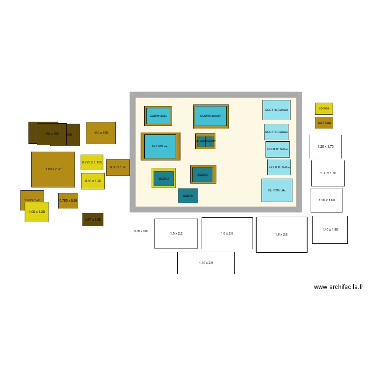 schémas entoillage. Plan de 1 pièce et 44 m2