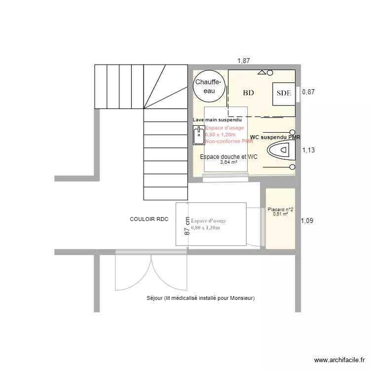 TAUDOU-&Eacute;tat projett&eacute; ad&eacute;quate-RDC. Plan de 2  et 4 m²
