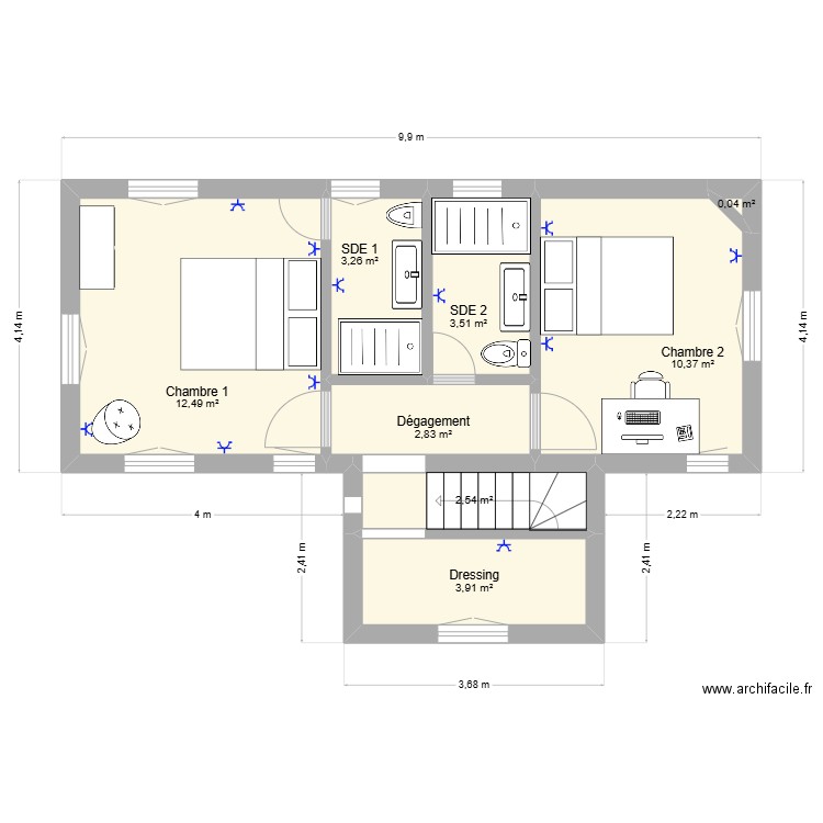 Haut Villa Bella. Plan de 8 pièces et 39 m2