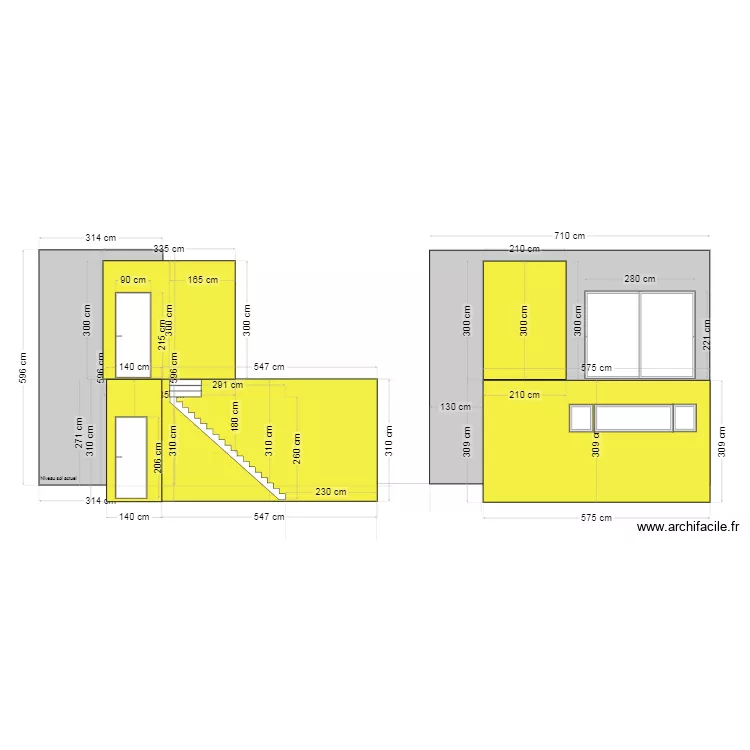 Projet 3  vue cote & facade arri&egrave;re 130cm Molenbeek . Plan de 