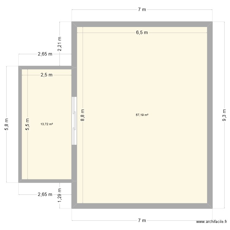 Upn PRO. Plan de 2 pièces et 71 m2