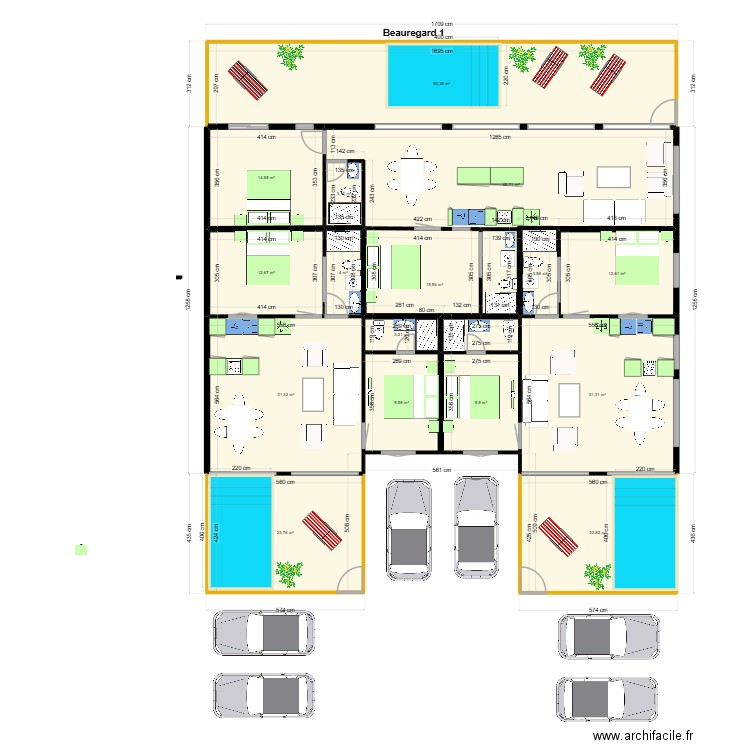Beauregard parking 3 villa permis. Plan de 16 pièces et 296 m2