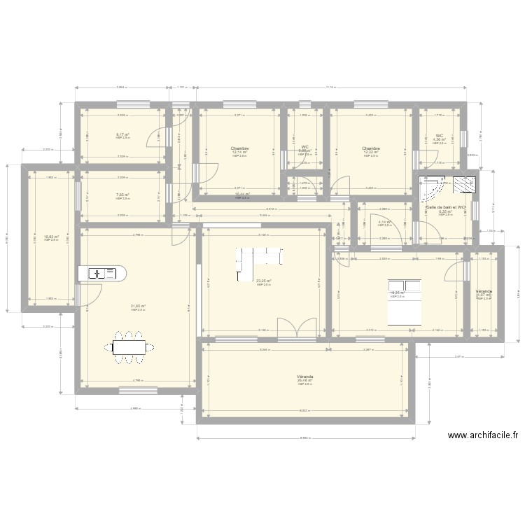 hanseinda. Plan de 15 pièces et 186 m2