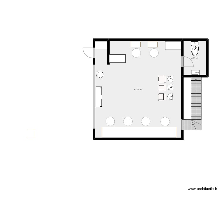 vente. Plan de 2 pièces et 57 m2